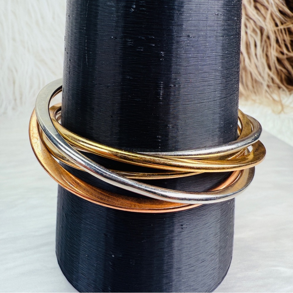 Vintage Multi-Tone Stackable Bangle Set - image 5